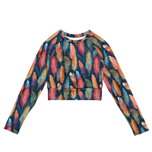Dance of Wild Birds' Feathers Recycled Long-sleeve Crop Top