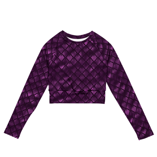 Violet Shadows Art Deco Ornament Recycled Long-sleeve Crop Top