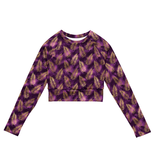 Violet & Gold Tropical Magic Recycled Long-sleeve Crop Top