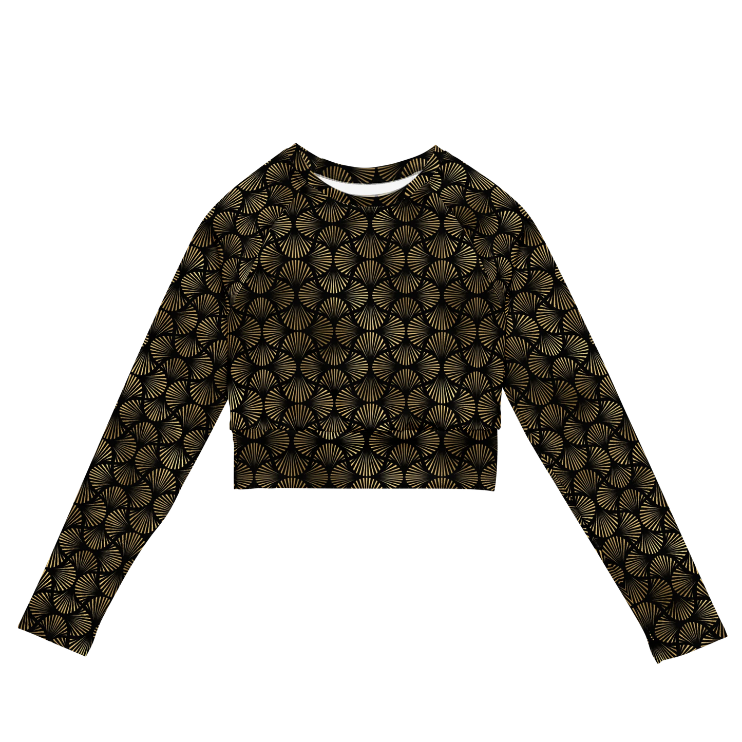 Black And Gold Art Deco Flower Reflections Recycled Long-sleeve Crop Top