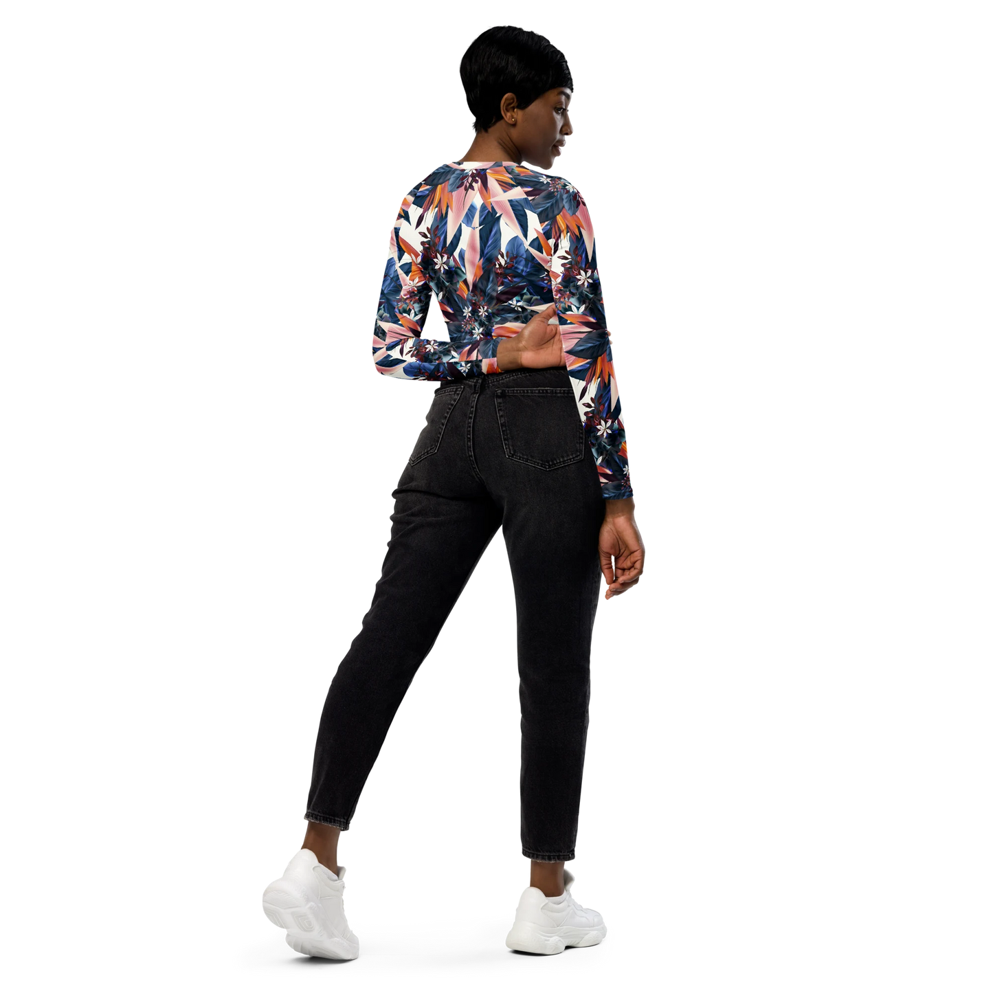 Tropical Beauty Recycled Long-sleeve Crop Top