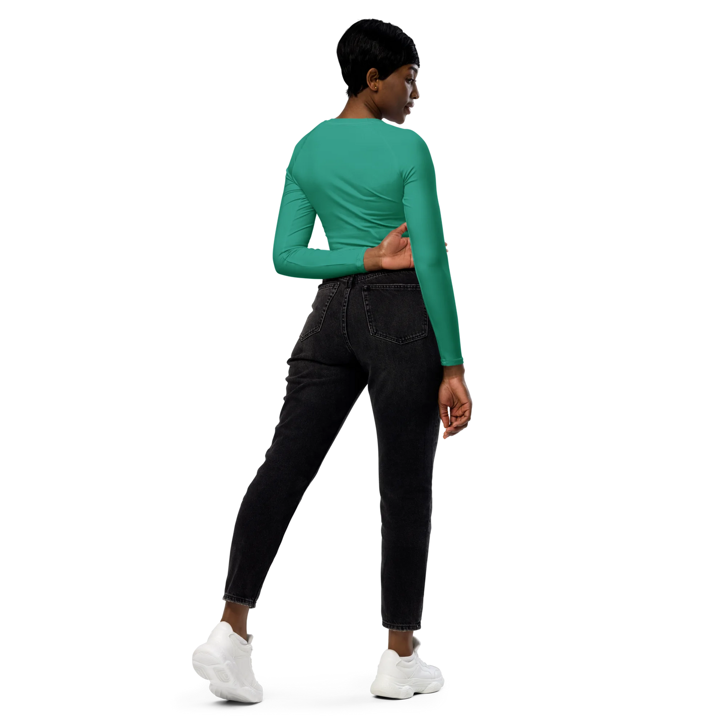 Marine Green Basic Recycled Long-sleeve Crop Top