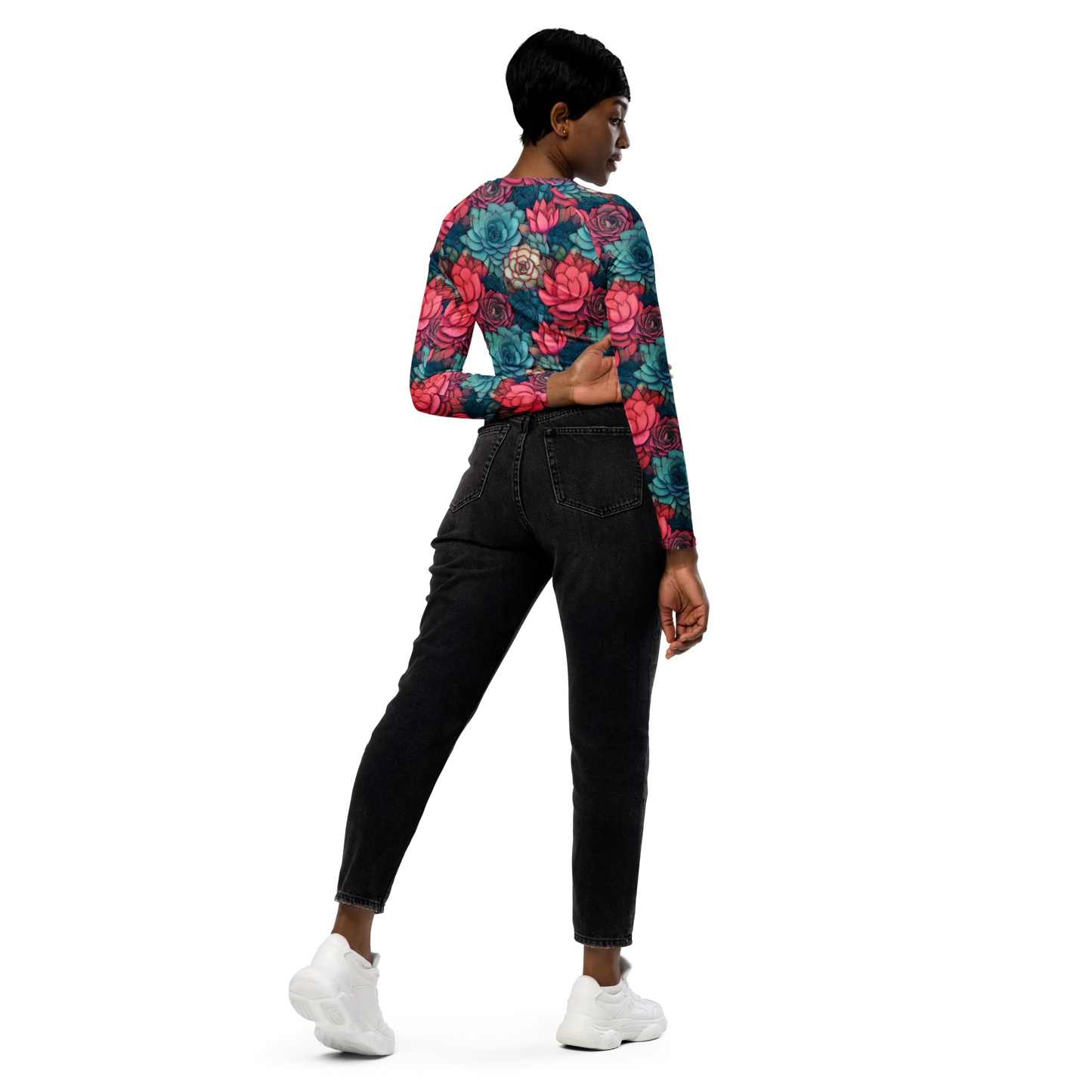 Bright Eternal Flowers Fantasy Recycled Long-sleeve Crop Top