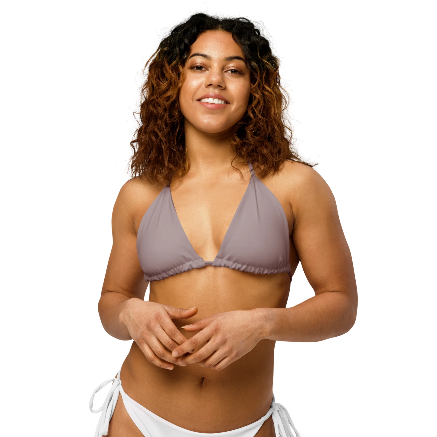 Pinkish Gray Basic Recycled String Bikini Top