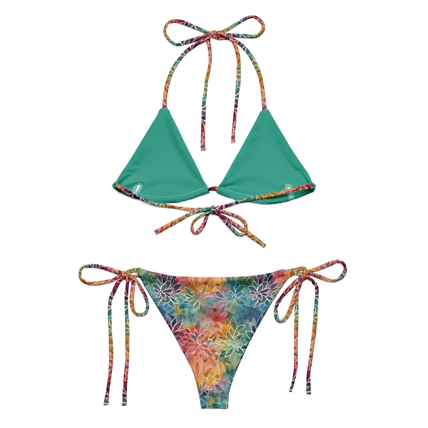 Colorful Summer Floral Abstraction Recycled String Bikini