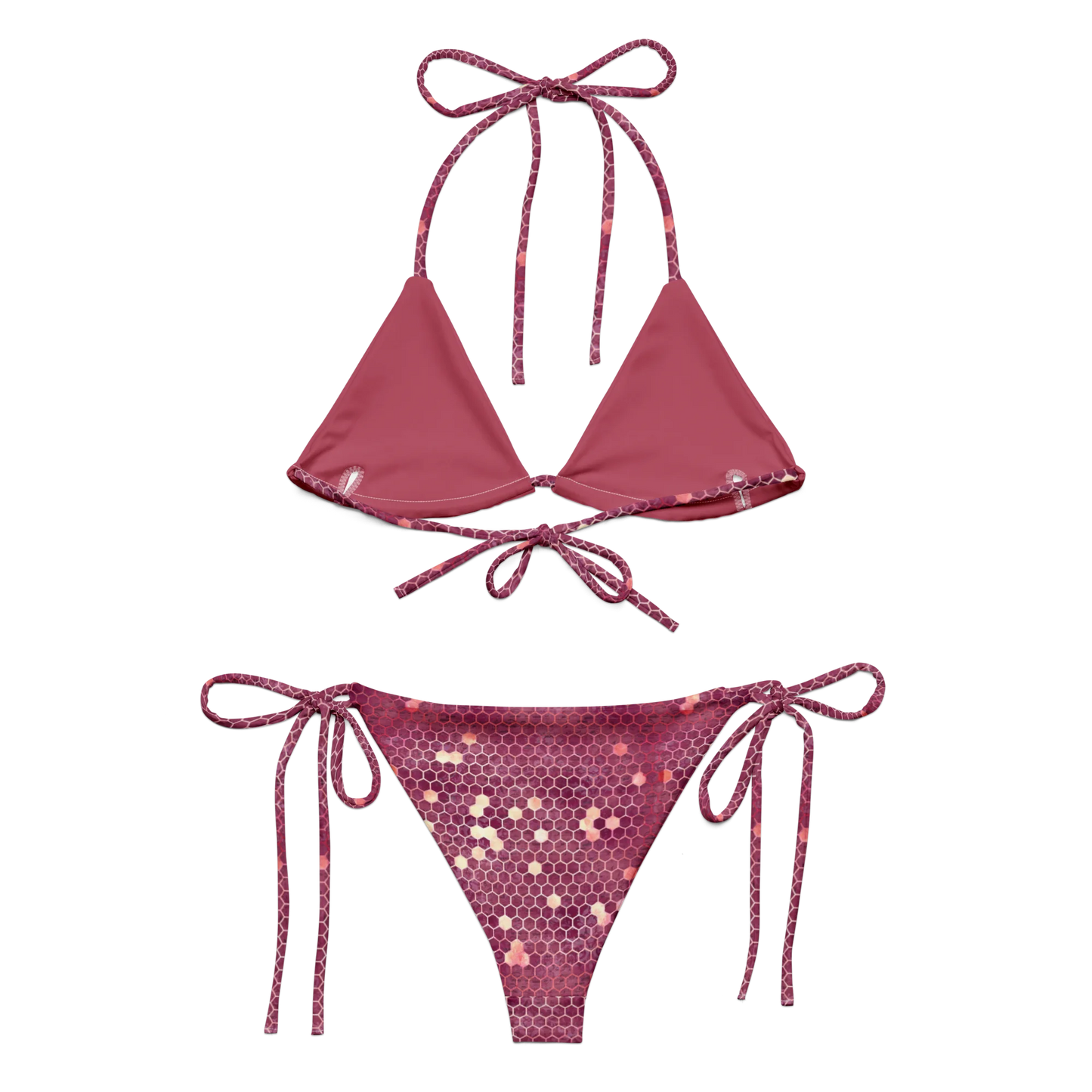 Burgundy Gold Honeycombs Ornament Recycled String Bikini