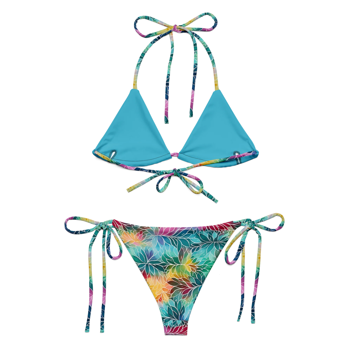 Rainbow Boho Flowers Recycled String Bikini