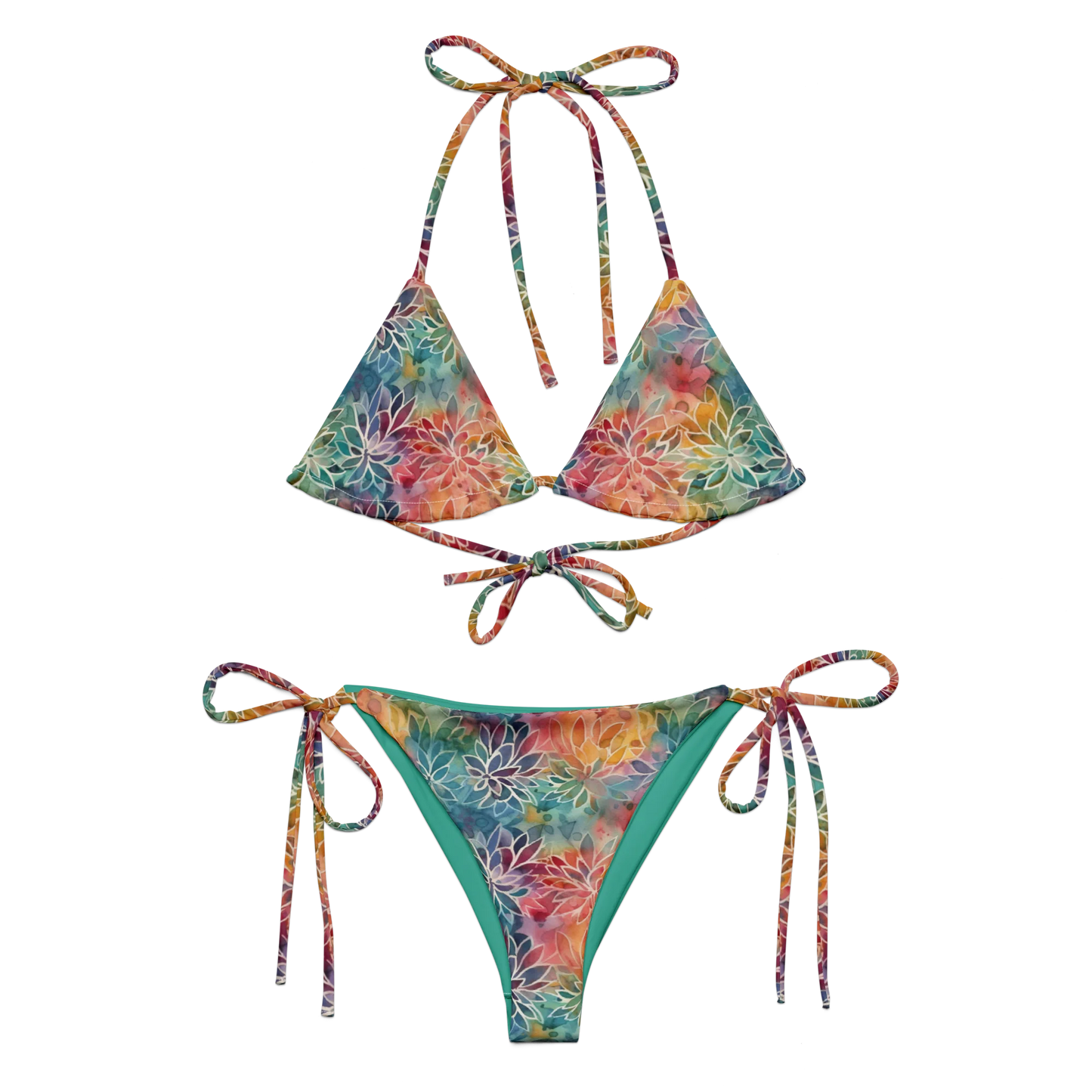 Colorful Summer Floral Abstraction Recycled String Bikini