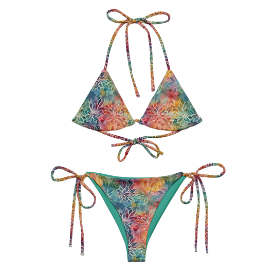 Colorful Summer Floral Abstraction Recycled String Bikini