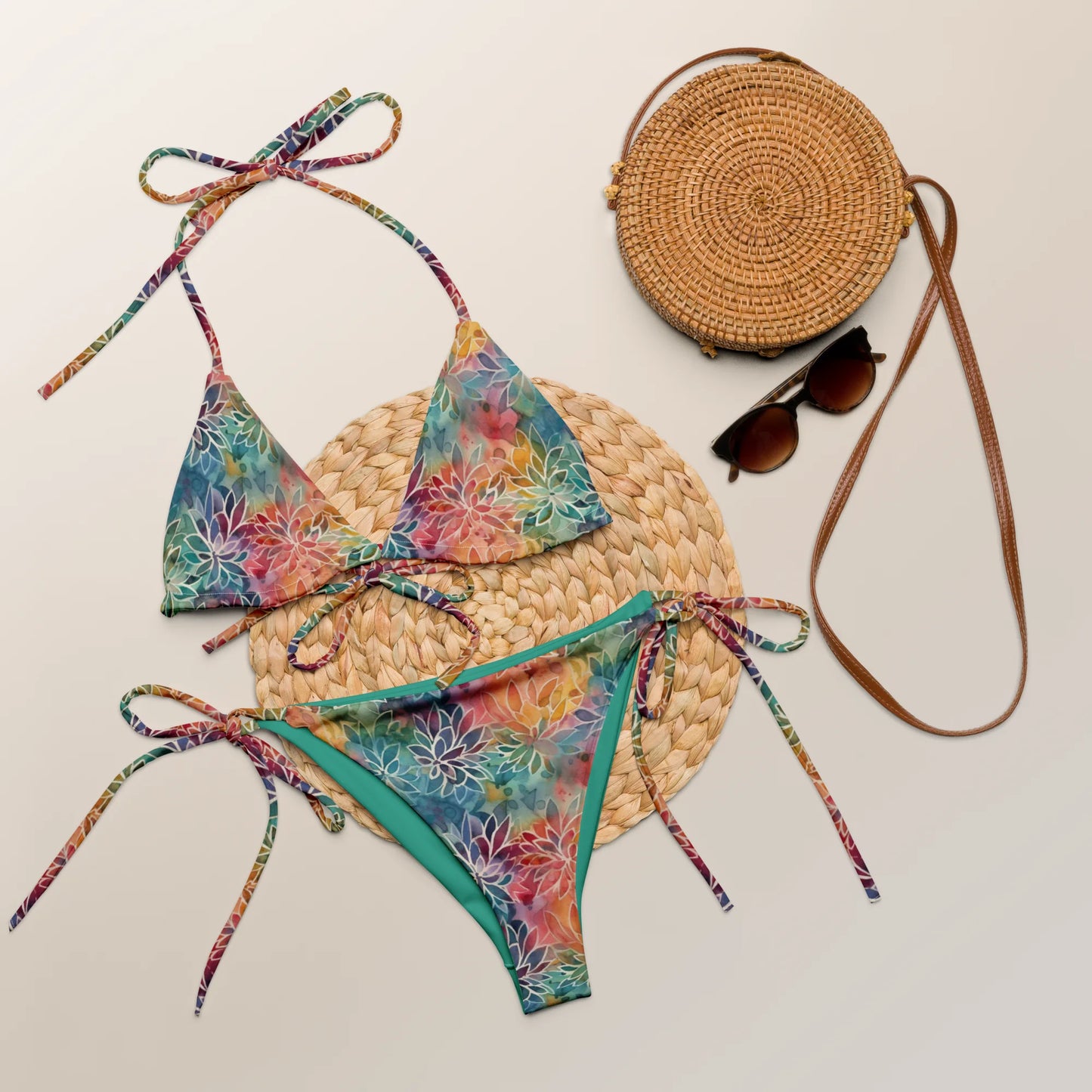 Colorful Summer Floral Abstraction Recycled String Bikini