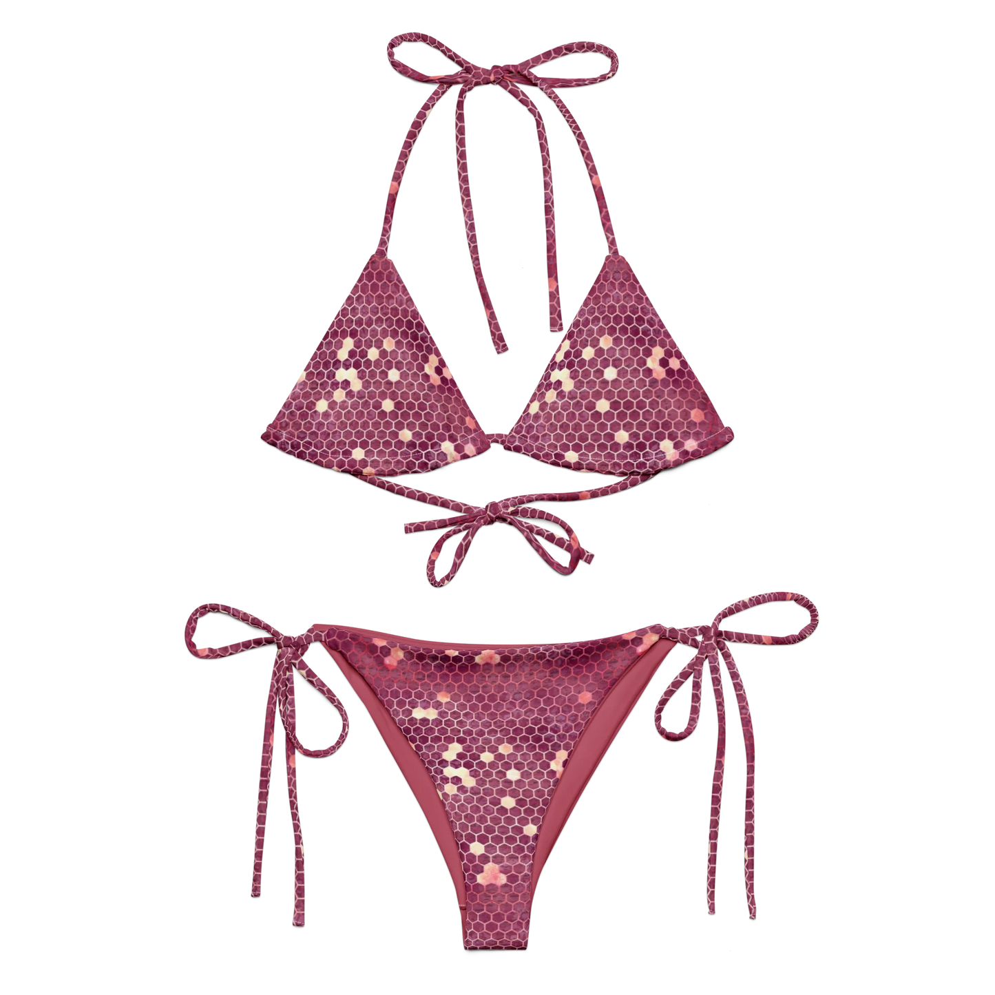 Burgundy Gold Honeycombs Ornament Recycled String Bikini