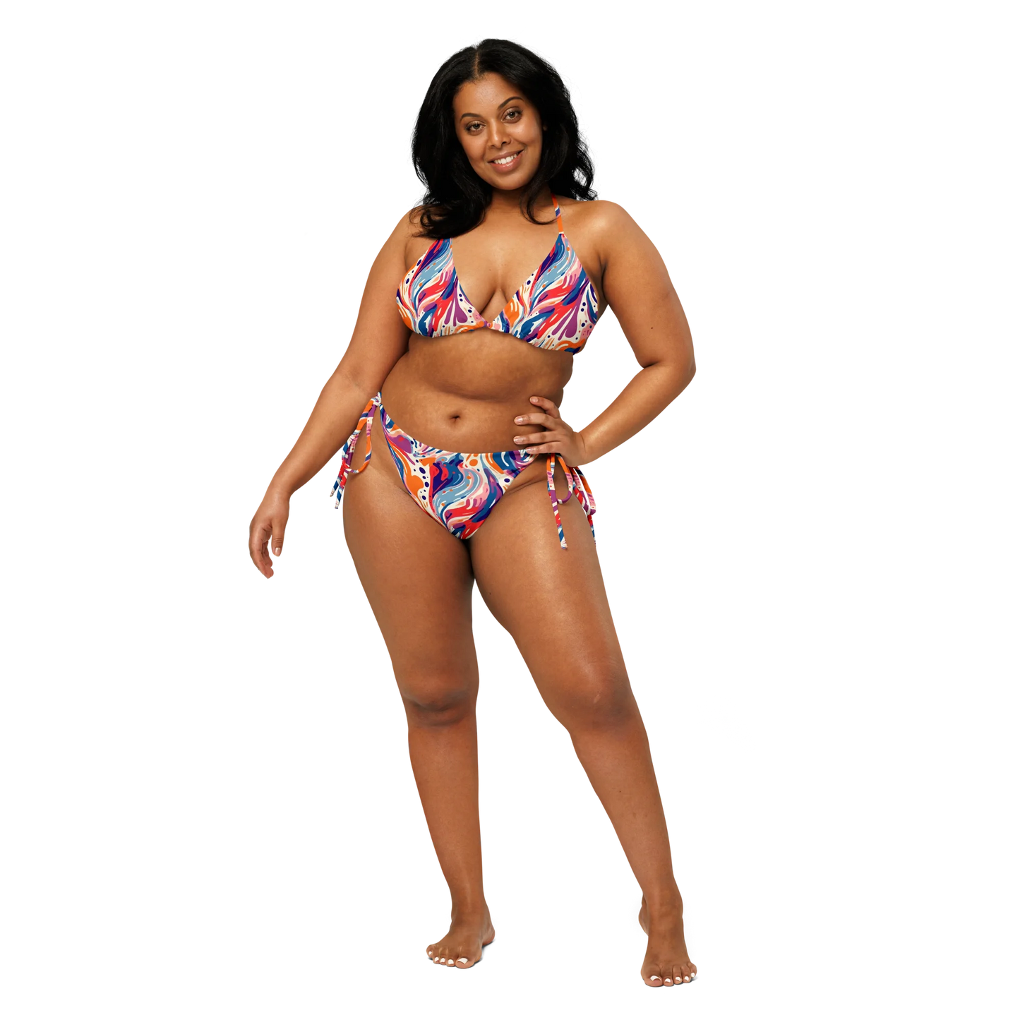 Radiant Floral Waves Recycled String Bikini