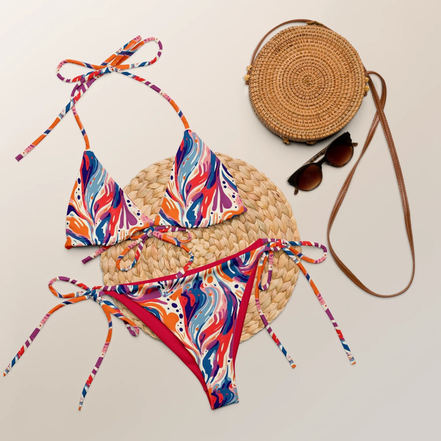 Radiant Floral Waves Recycled String Bikini