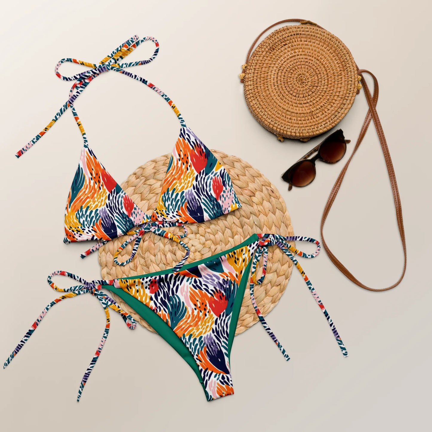 Blooming Clover Fields Abstraction Recycled String Bikini