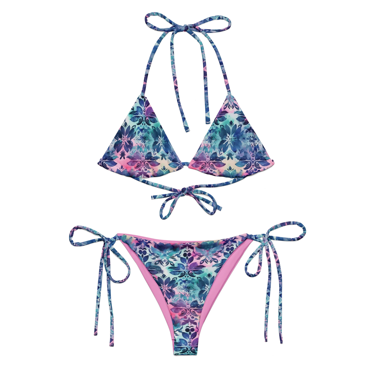 Blue Floral Boho Dream Recycled String Bikini