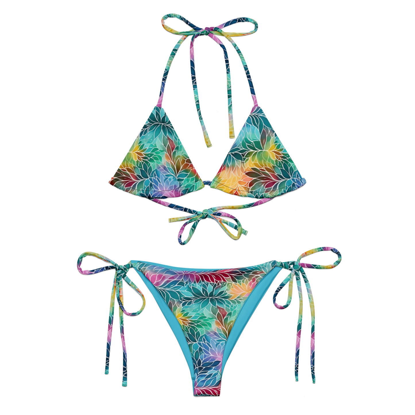 Rainbow Boho Flowers Recycled String Bikini