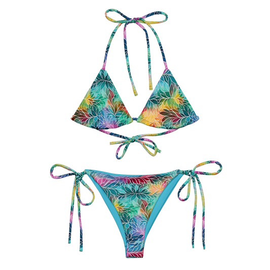 Rainbow Boho Flowers Recycled String Bikini