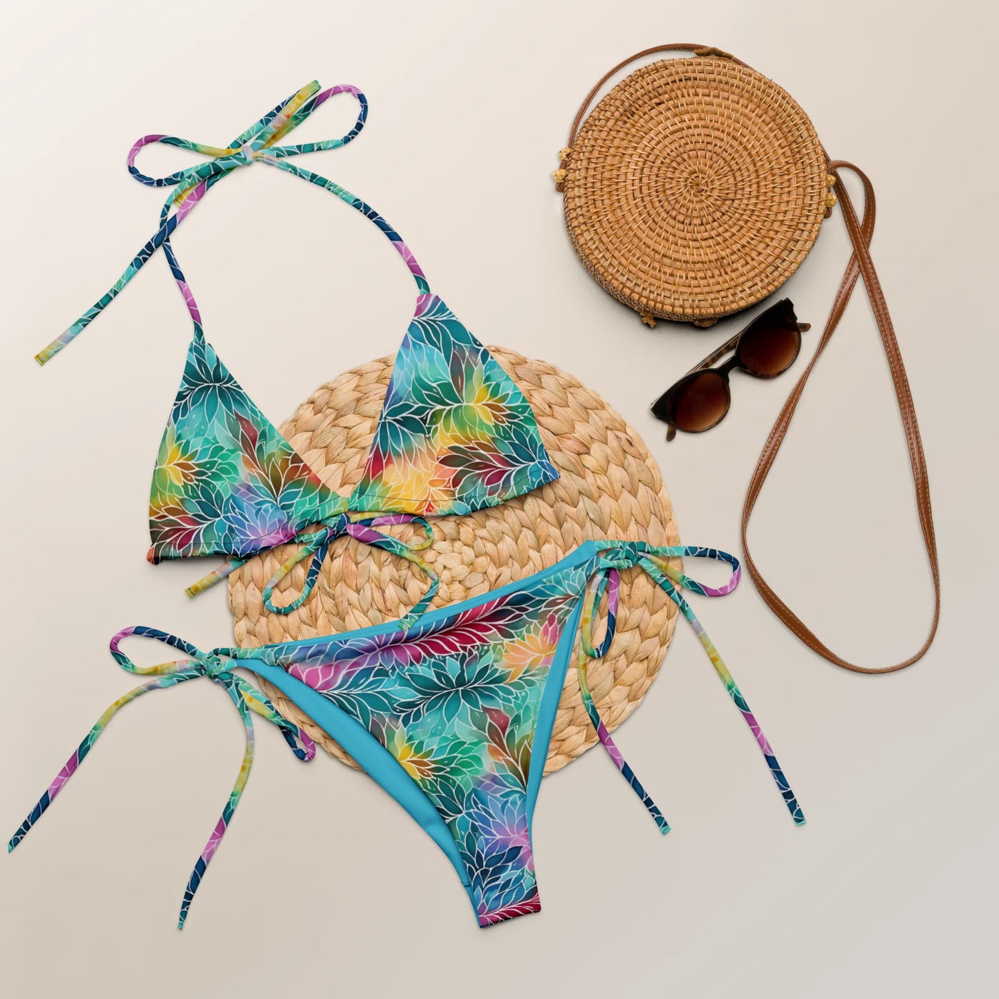 Rainbow Boho Flowers Recycled String Bikini