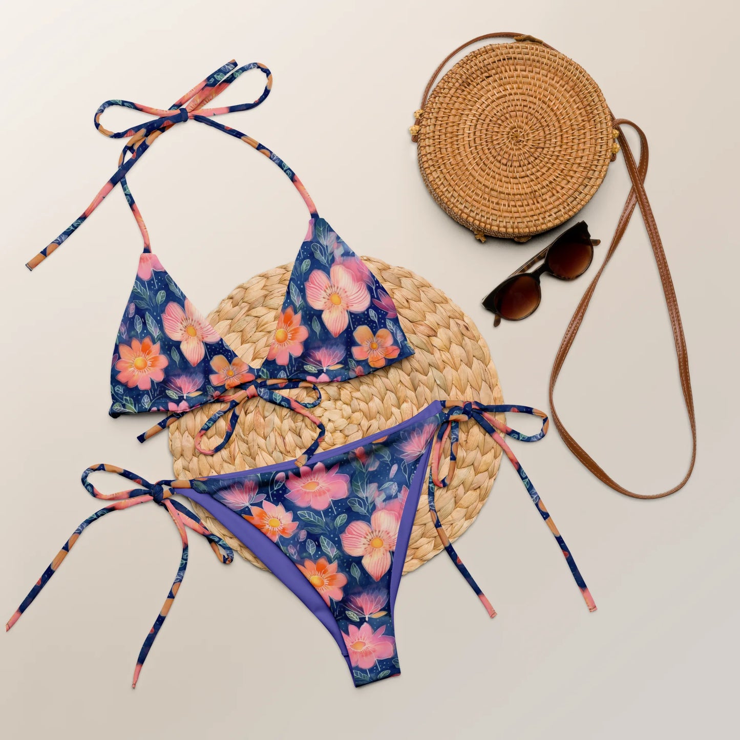 Vintage Floral Bliss Recycled String Bikini