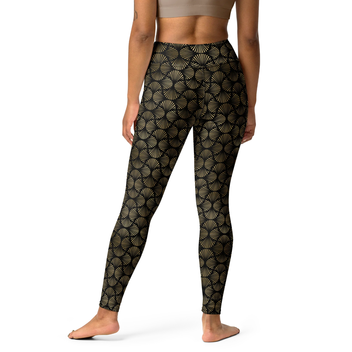 Black And Gold Art Deco Flower Reflections Yoga Leggings