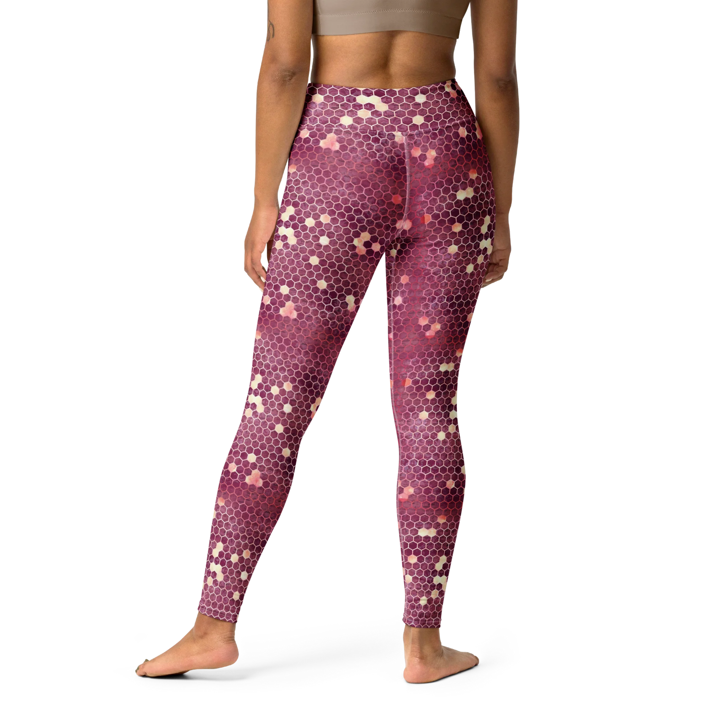 Burgundy Gold Honeycombs Ornament Yoga Leggings