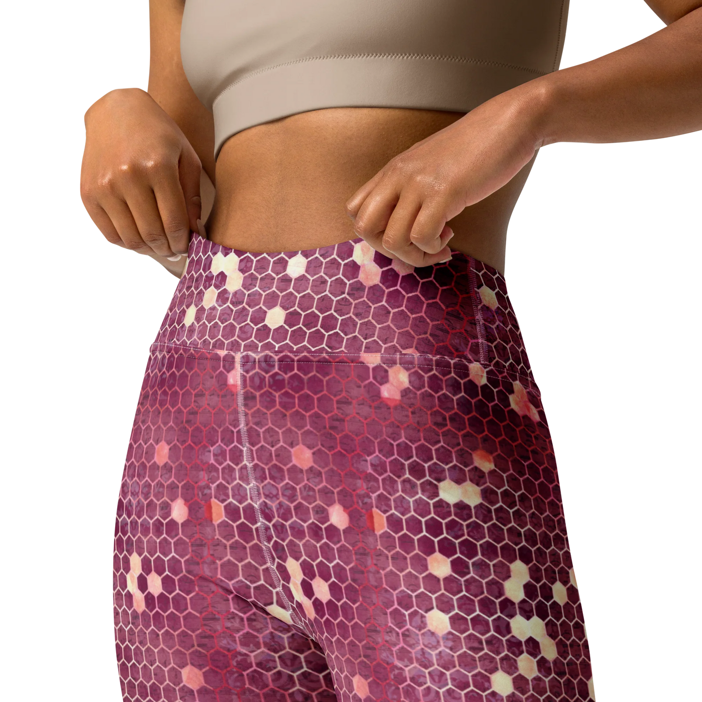 Burgundy Gold Honeycombs Ornament Yoga Leggings