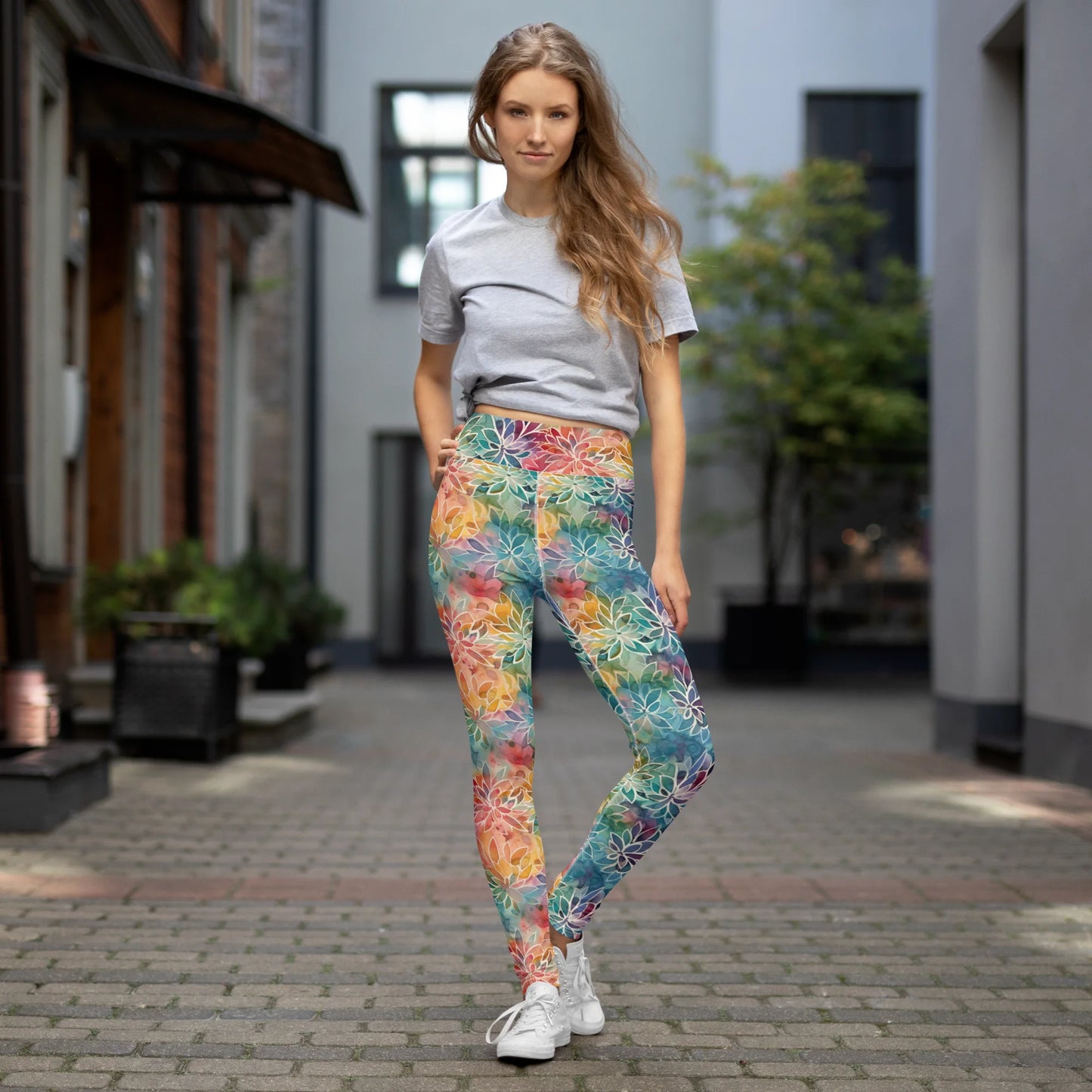 Colorful Summer Floral Abstraction Yoga Leggings