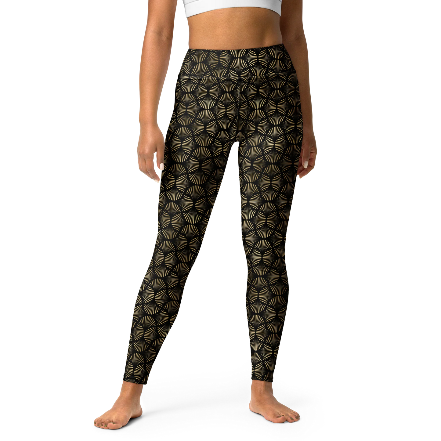 Black And Gold Art Deco Flower Reflections Yoga Leggings