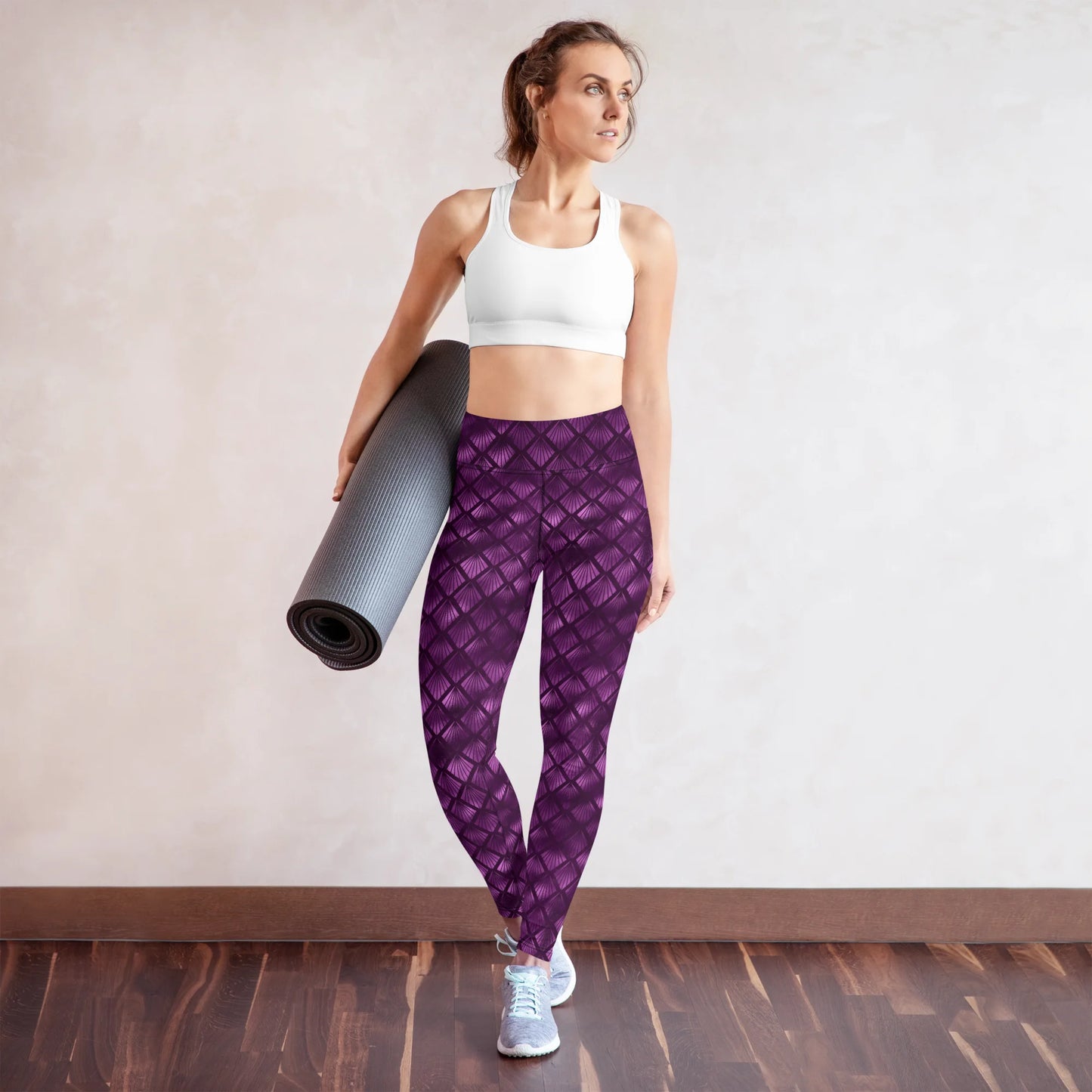 Violet Shadows Art Deco Ornament Yoga Leggings