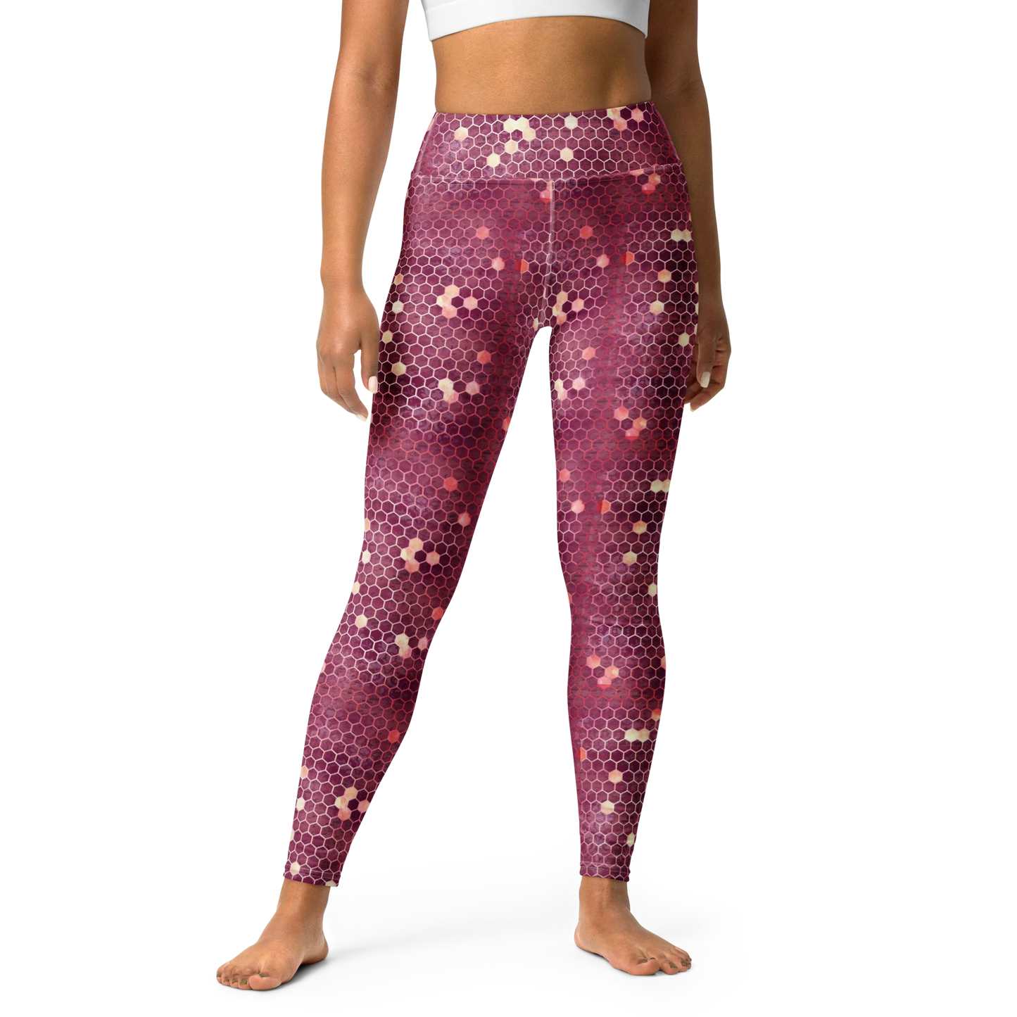 Burgundy Gold Honeycombs Ornament Yoga Leggings