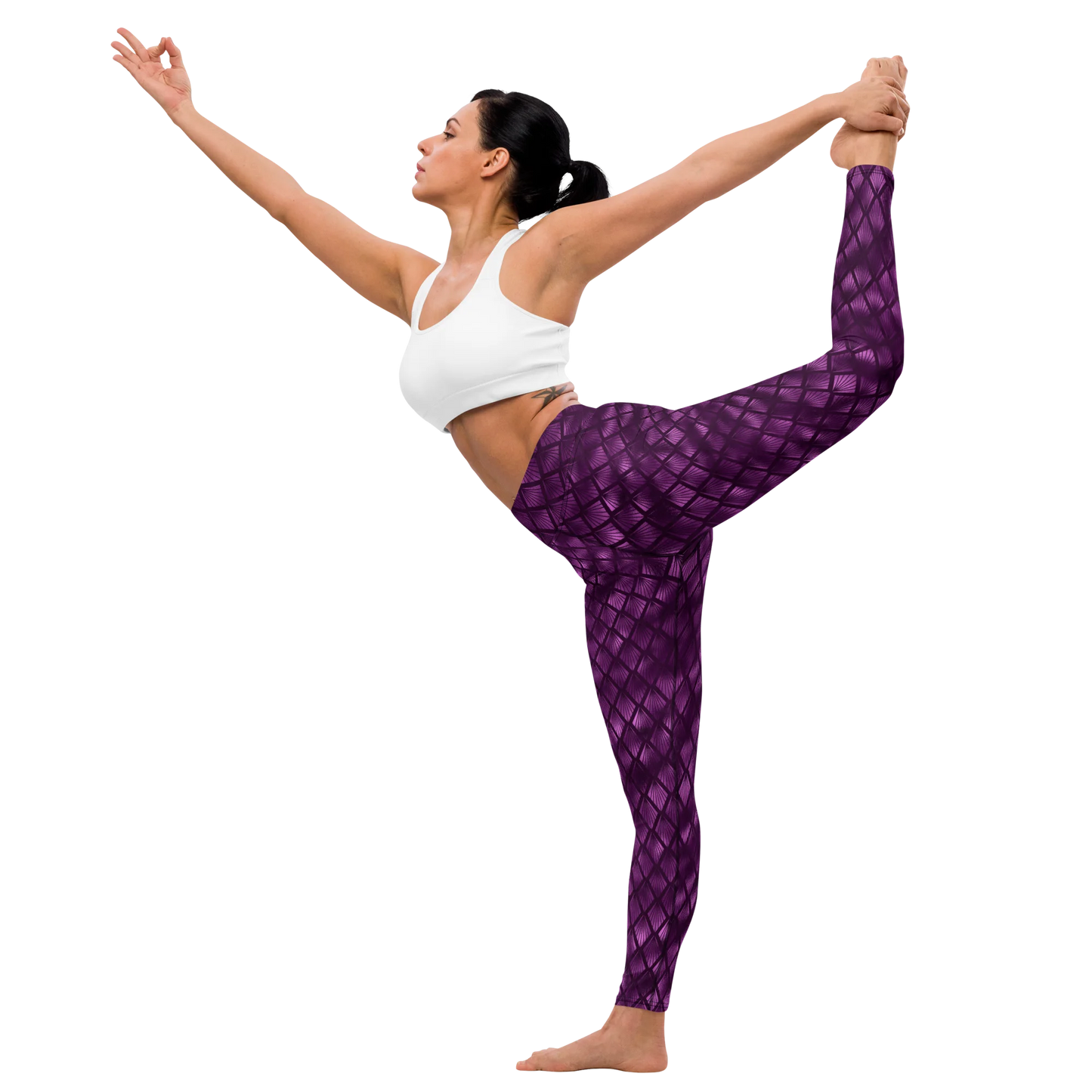 Violet Shadows Art Deco Ornament Yoga Leggings