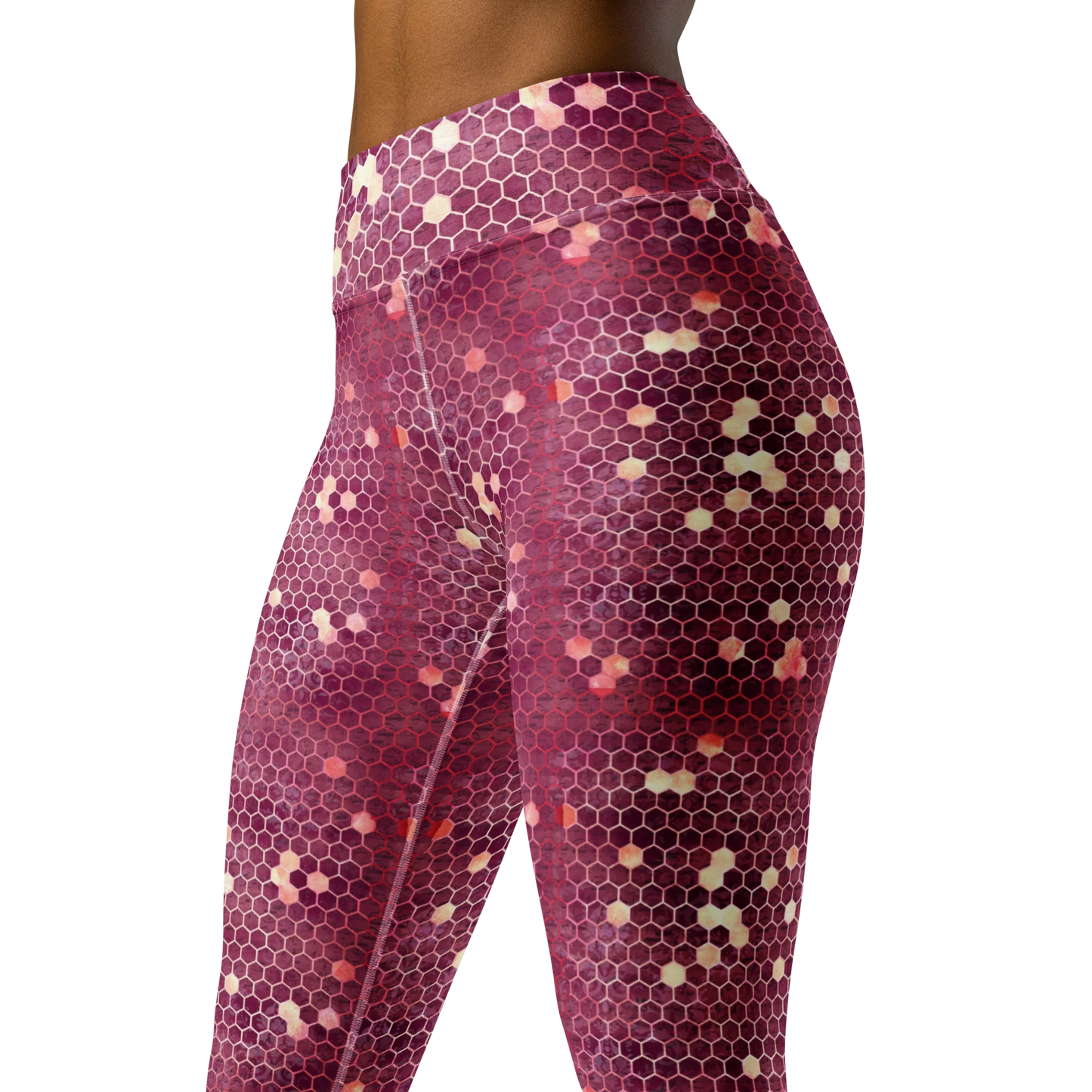 Burgundy Gold Honeycombs Ornament Yoga Leggings