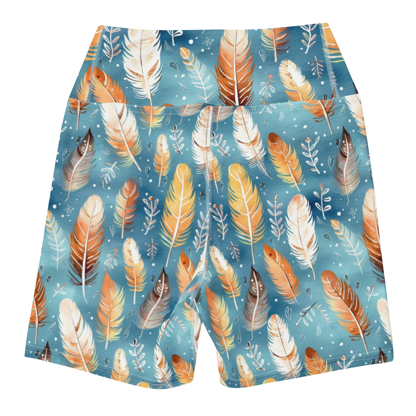 Blue & Orange Feather's Tale Yoga Shorts