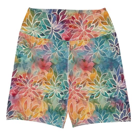 Colorful Summer Floral Abstraction Yoga Shorts