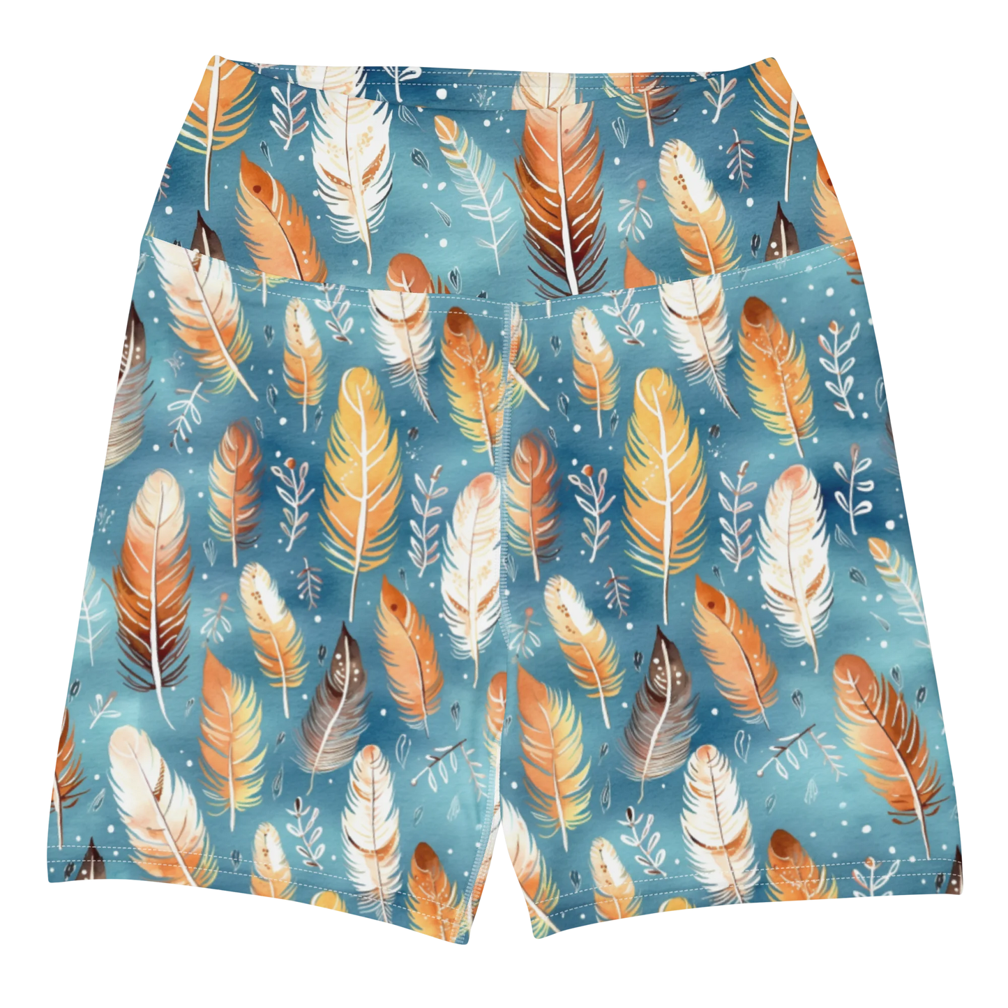 Blue & Orange Feather's Tale Yoga Shorts