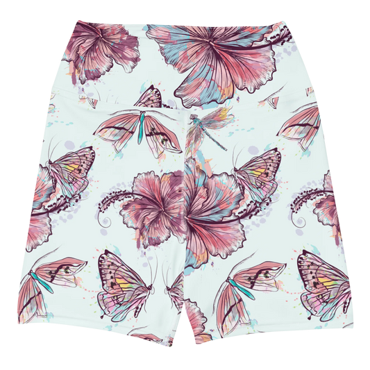Sophisticated Hibiscus Ornament Yoga Shorts
