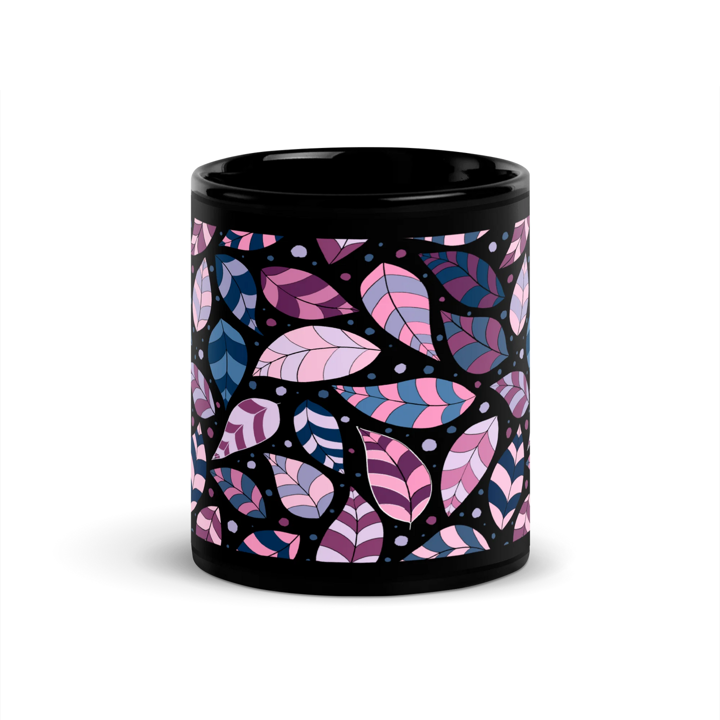 Pink Leafy Ornament Black Mug