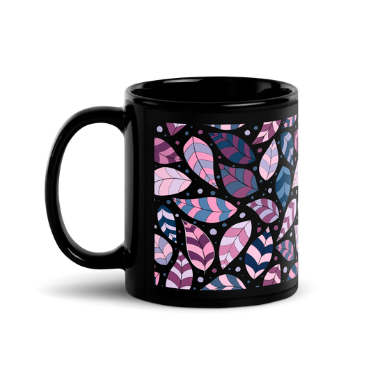 Pink Leafy Ornament Black Mug