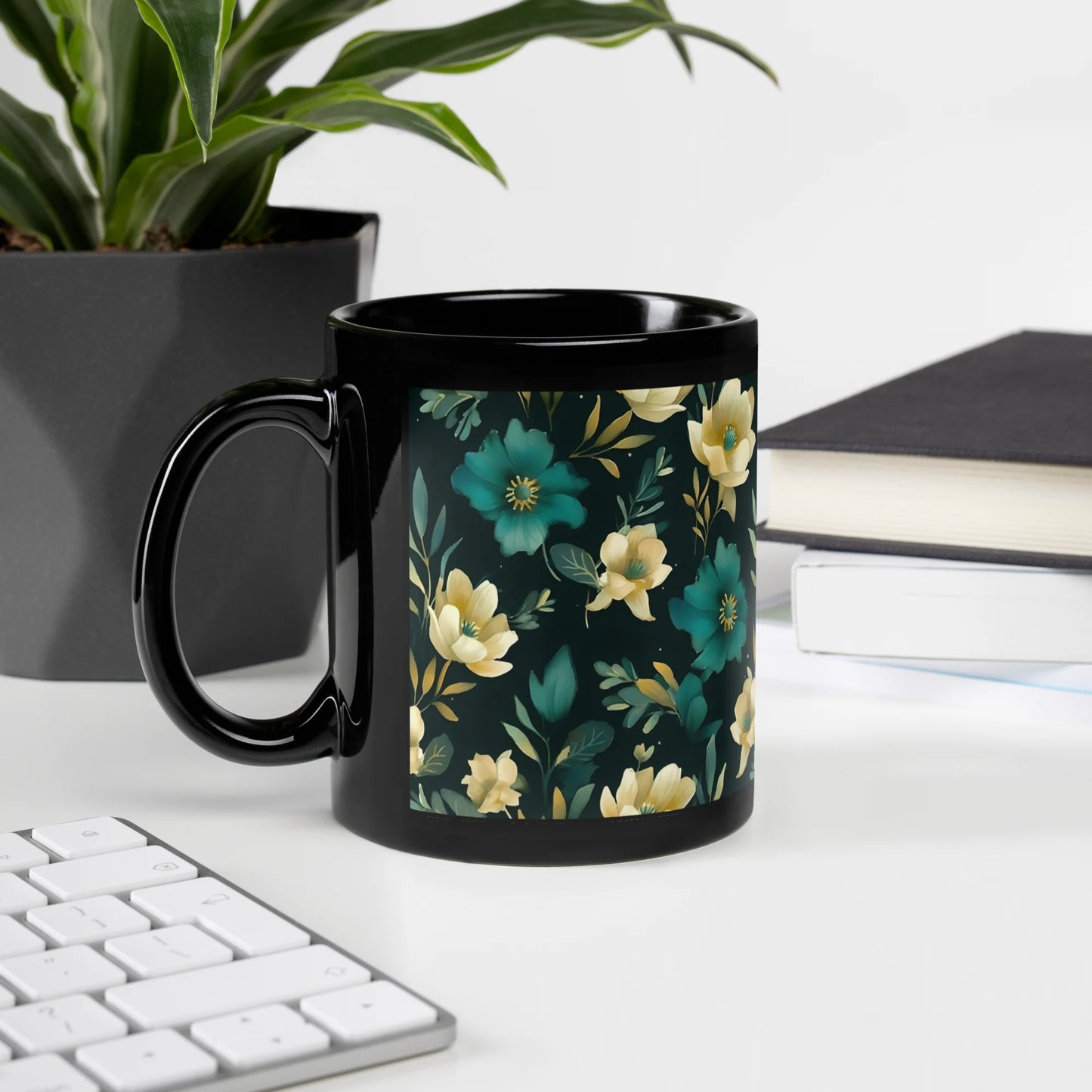 Minimalist Blooms Black Mug