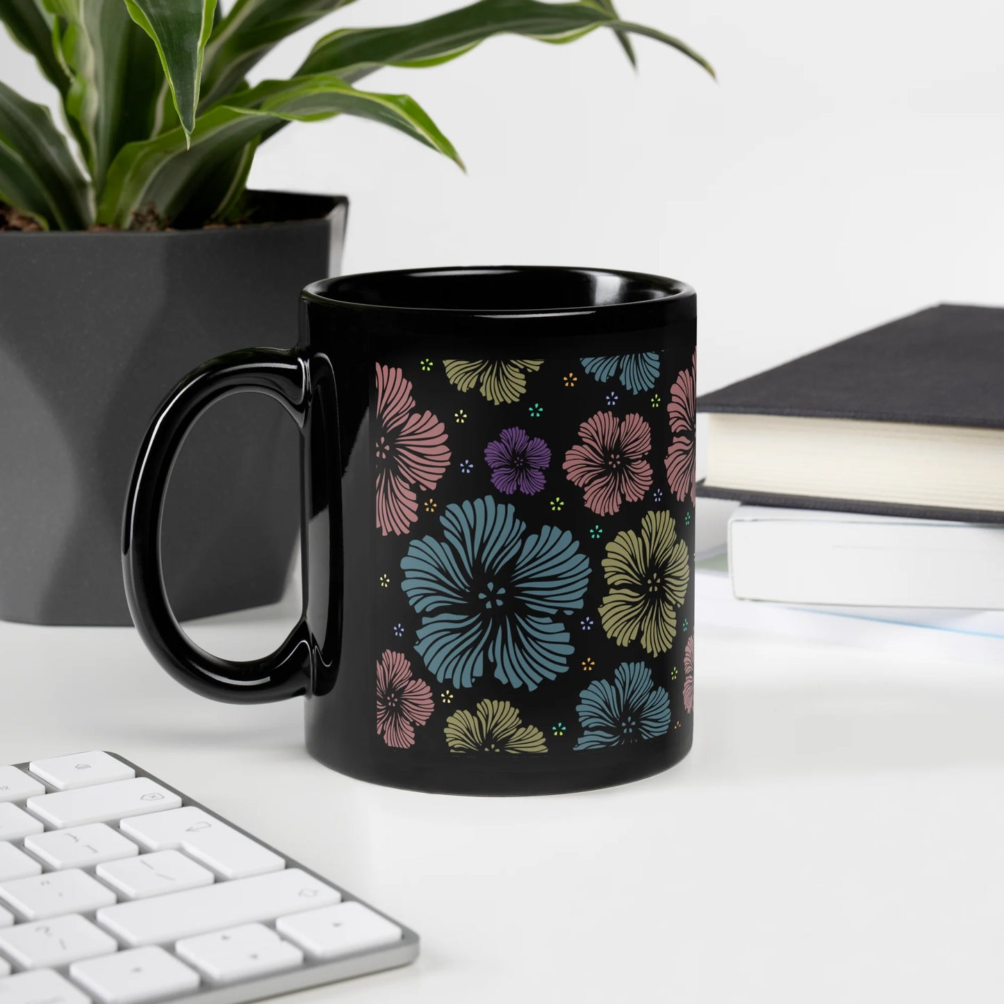 Clean Floral Vibes Black Mug