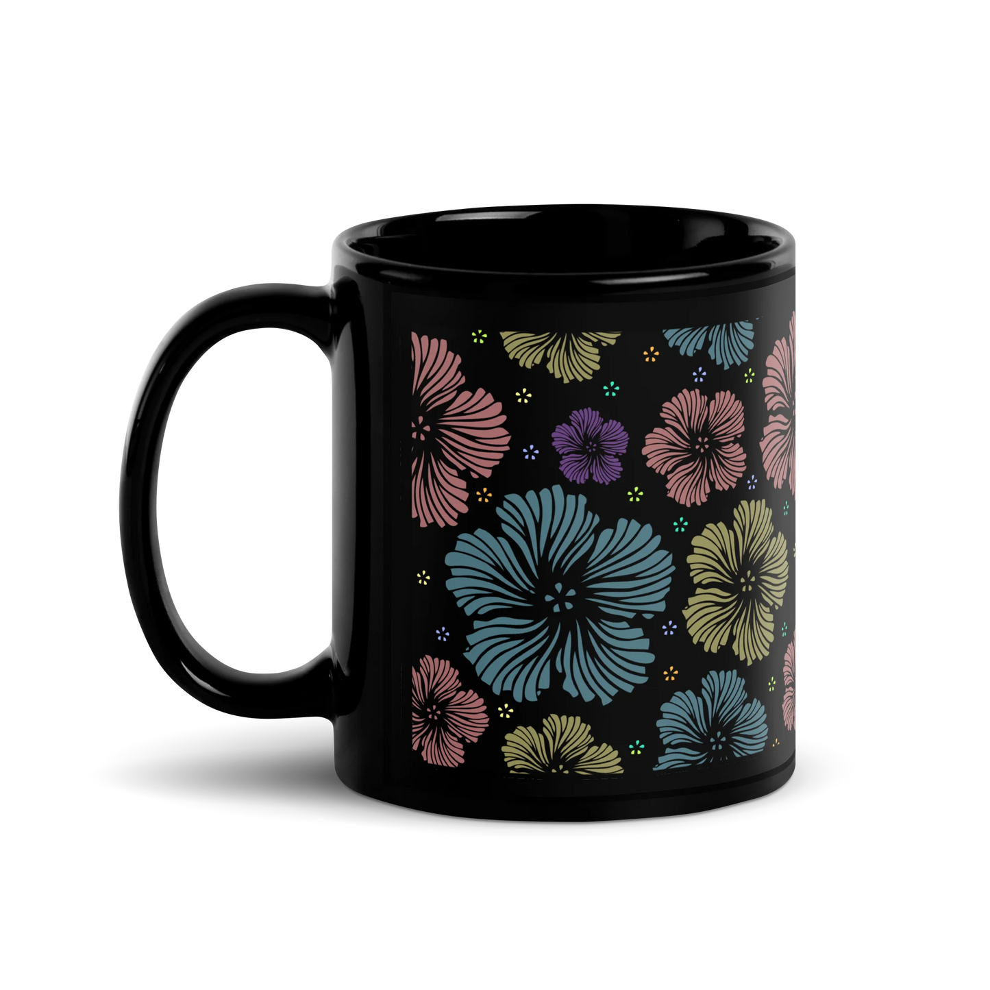 Clean Floral Vibes Black Mug