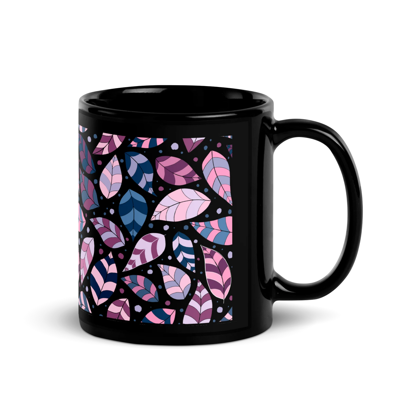 Pink Leafy Ornament Black Mug