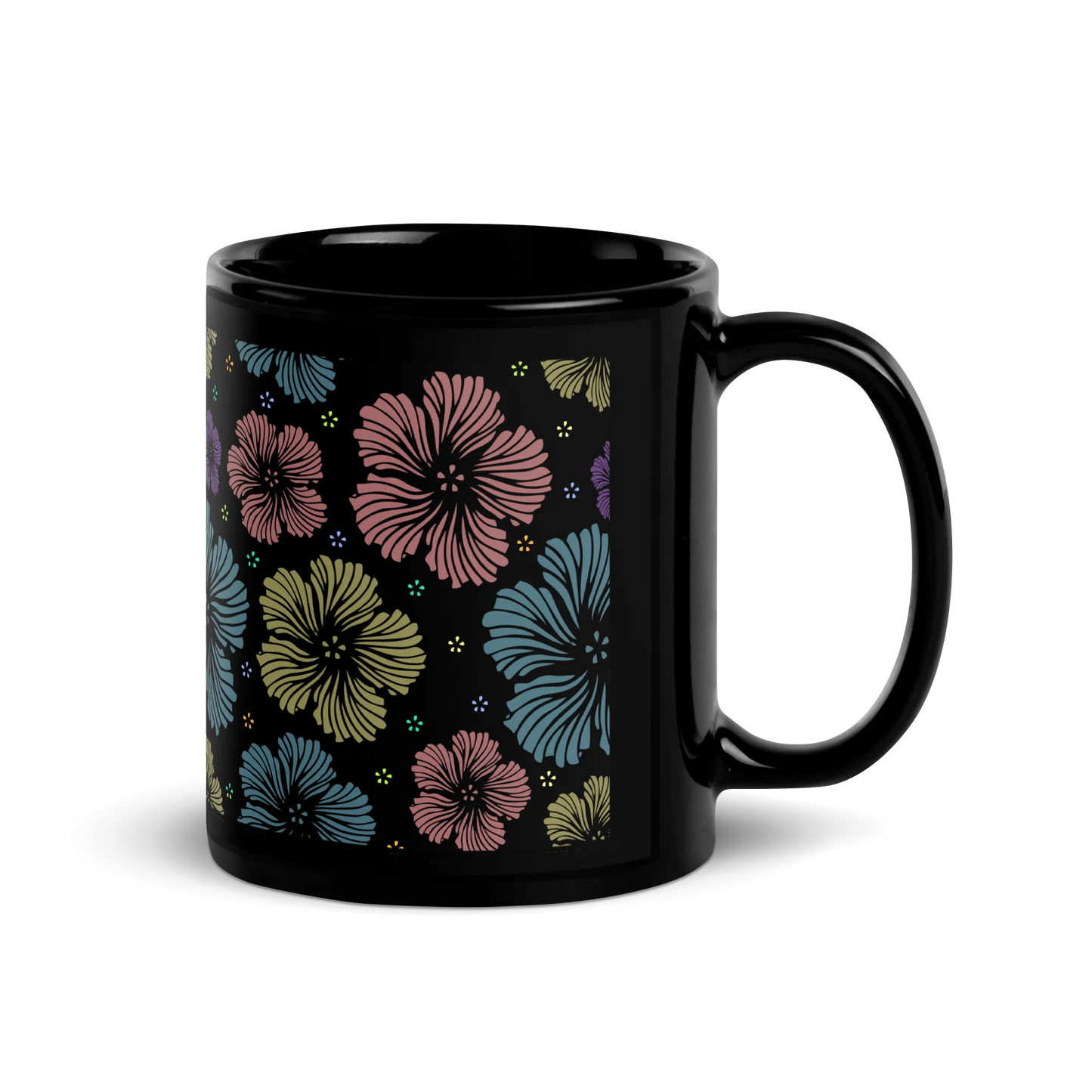 Clean Floral Vibes Black Mug