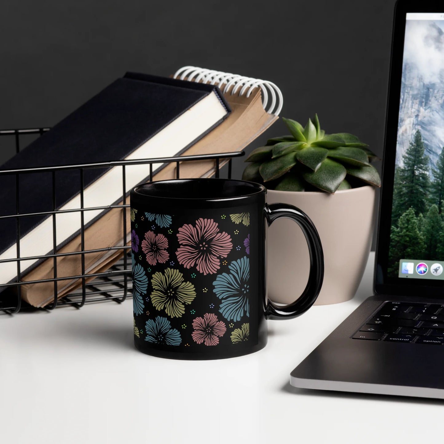 Clean Floral Vibes Black Mug