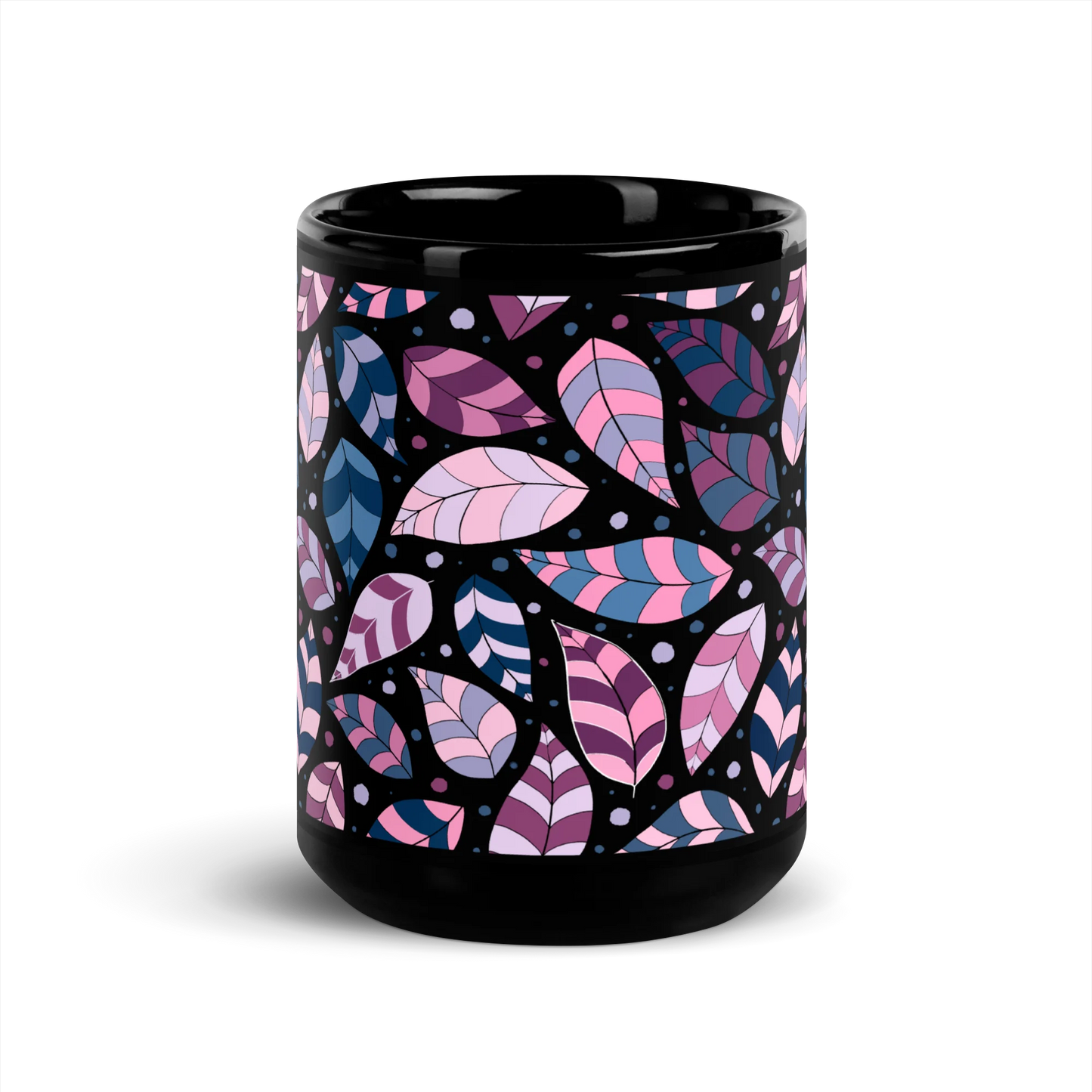 Pink Leafy Ornament Black Mug