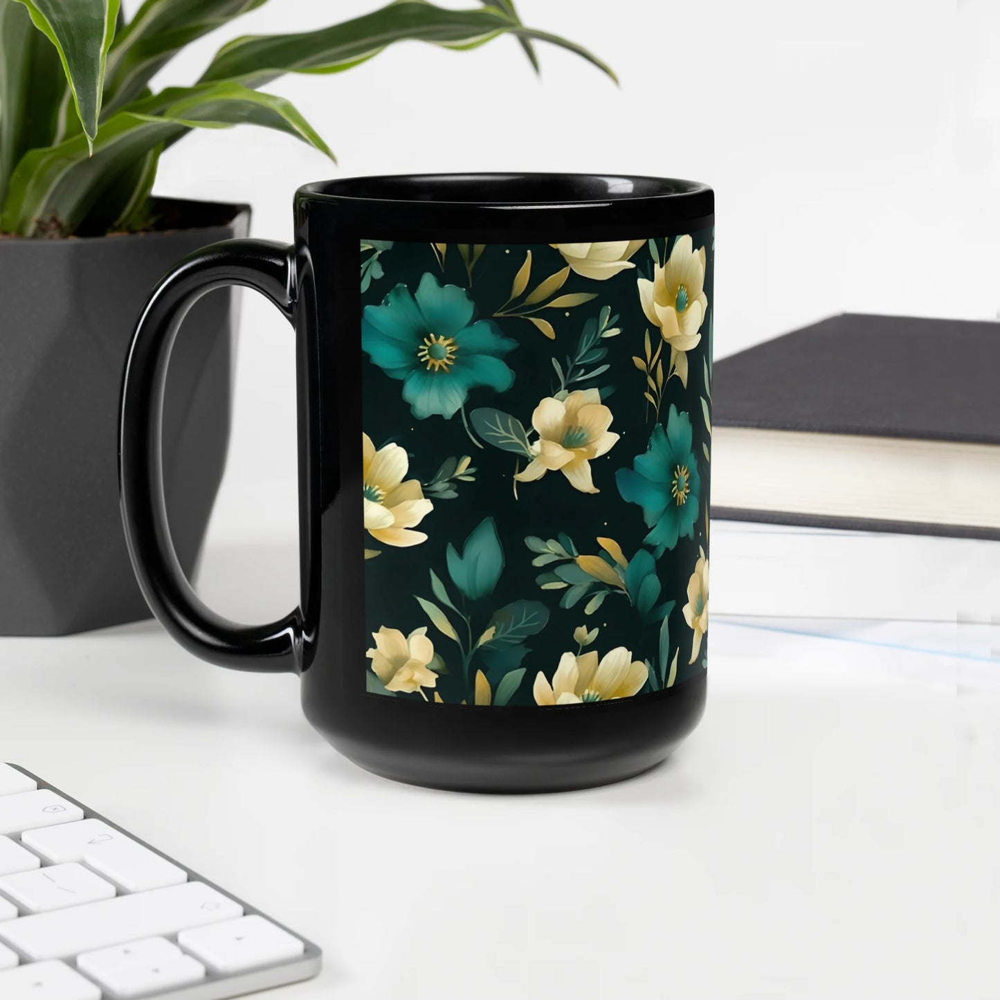 Minimalist Blooms Black Mug