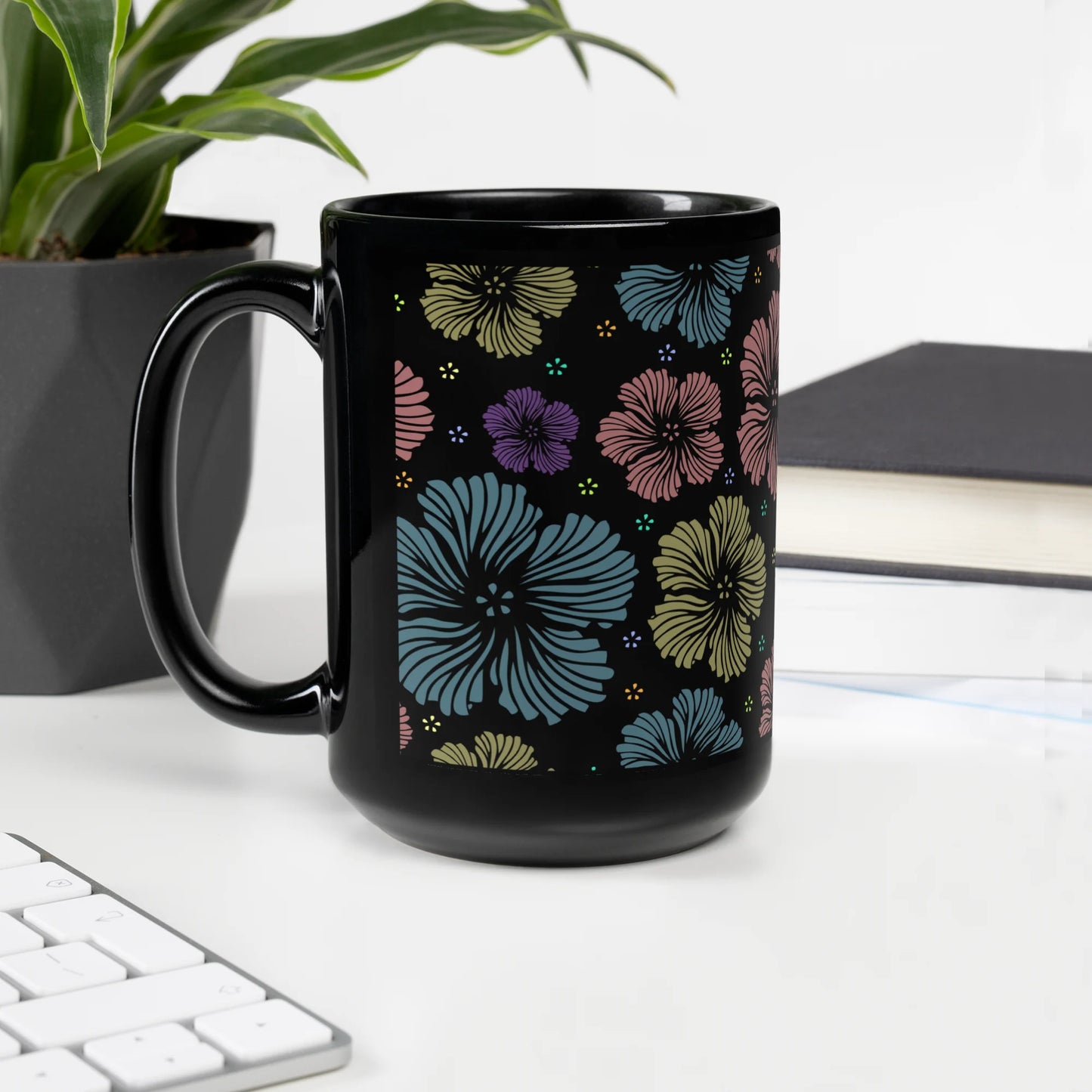 Clean Floral Vibes Black Mug