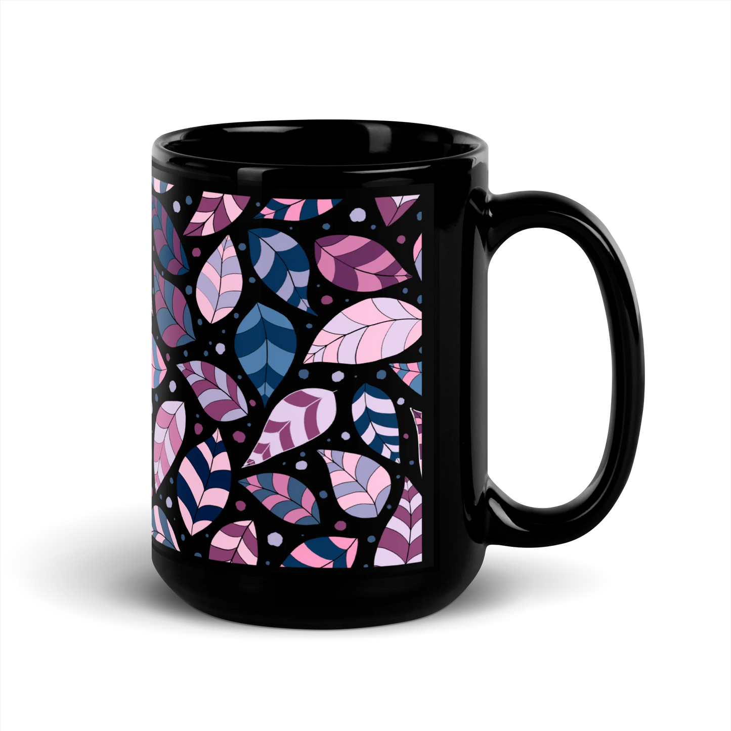 Pink Leafy Ornament Black Mug