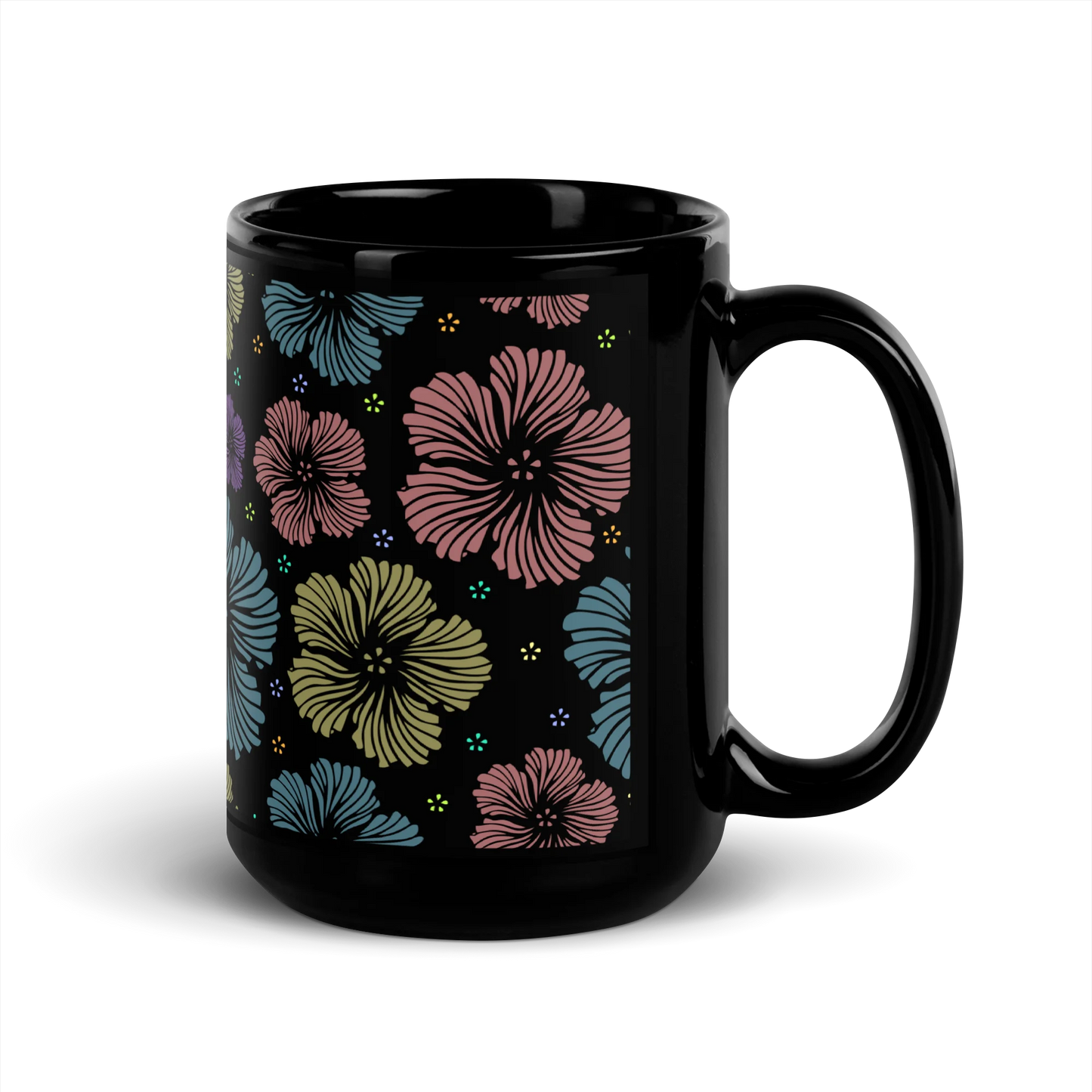 Clean Floral Vibes Black Mug