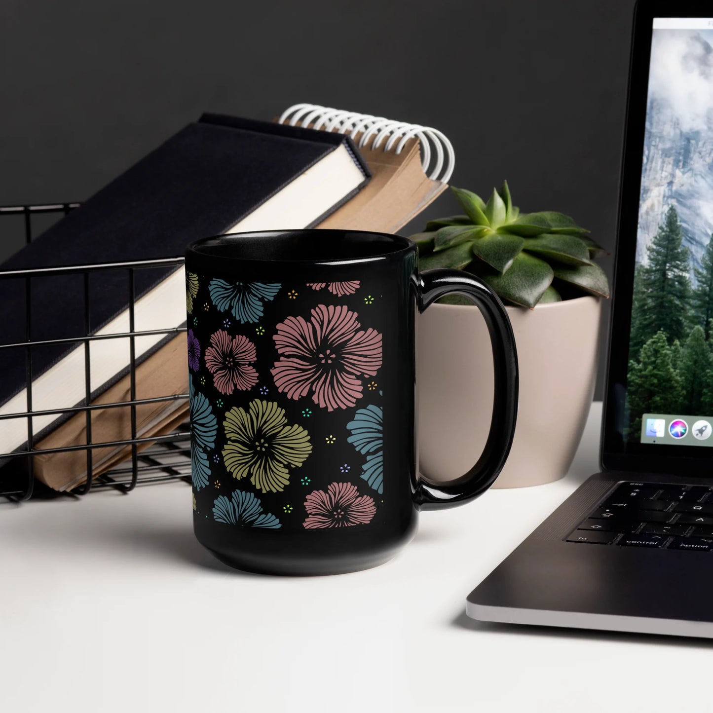 Clean Floral Vibes Black Mug